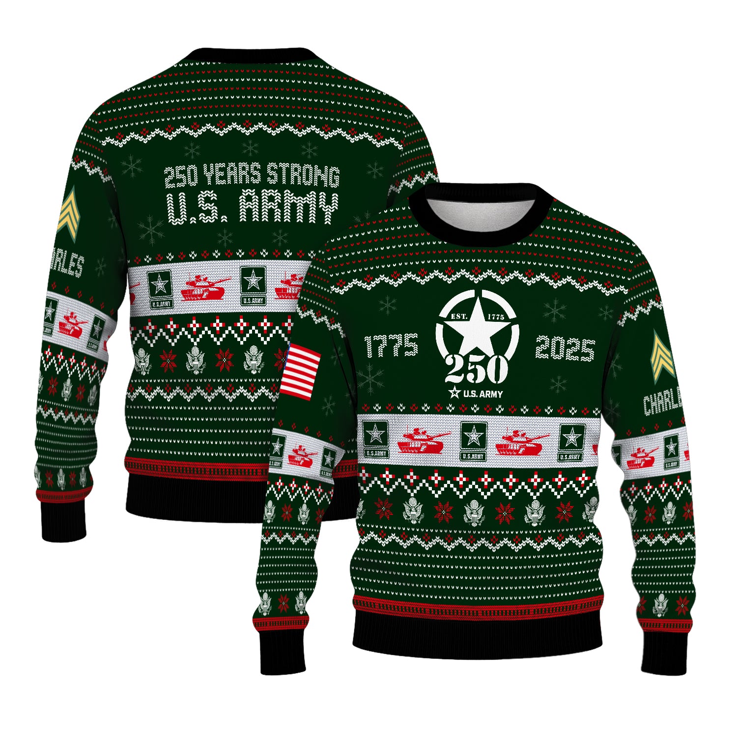 Custom Ranks And Text US Army Ugly Christmas Sweater for Women Men JUST03