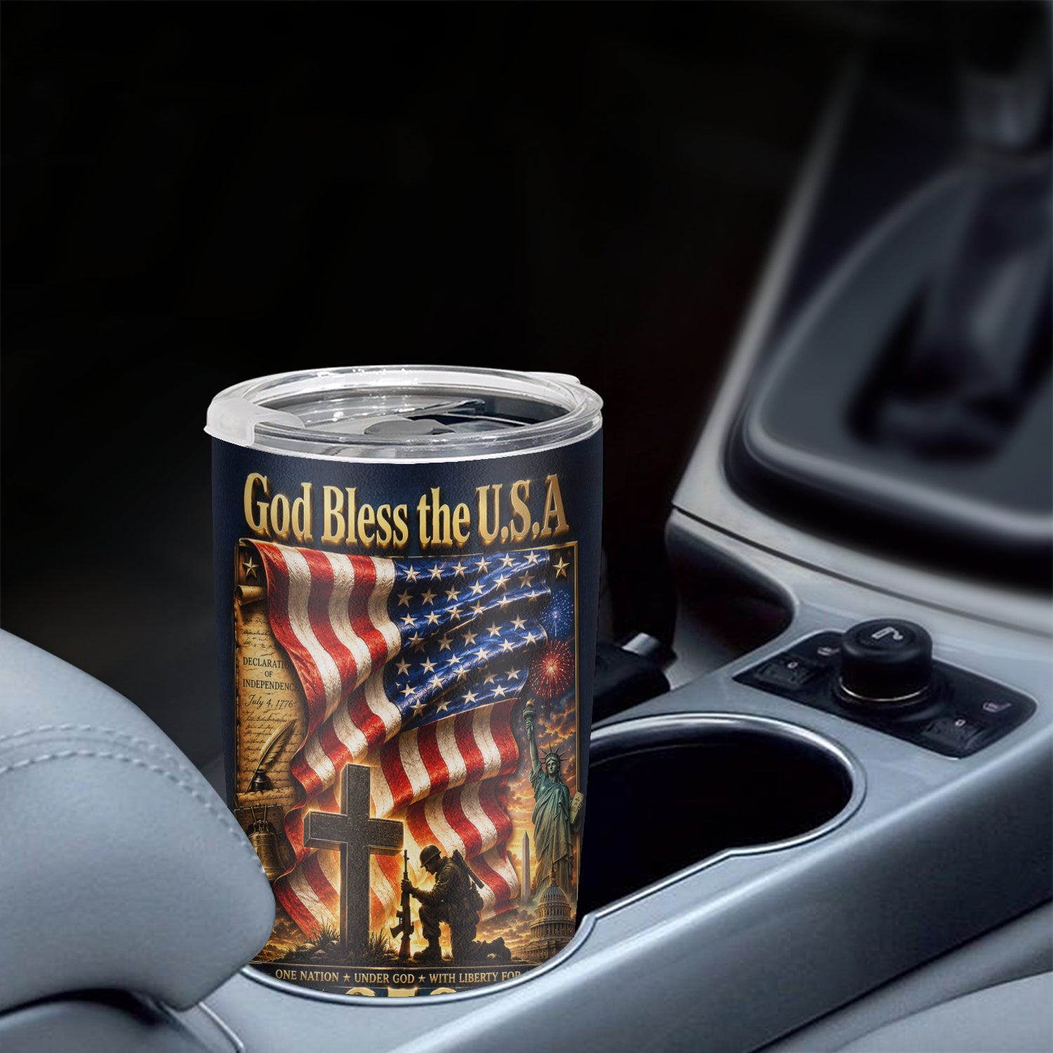 God Bless the USA 20oz Tumbler Patriotic Christian Veteran Gift