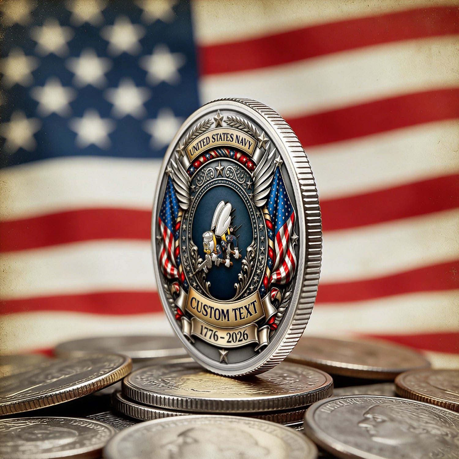 America 250 U.S. Navy Challenge Coin Personalized Veteran Gift