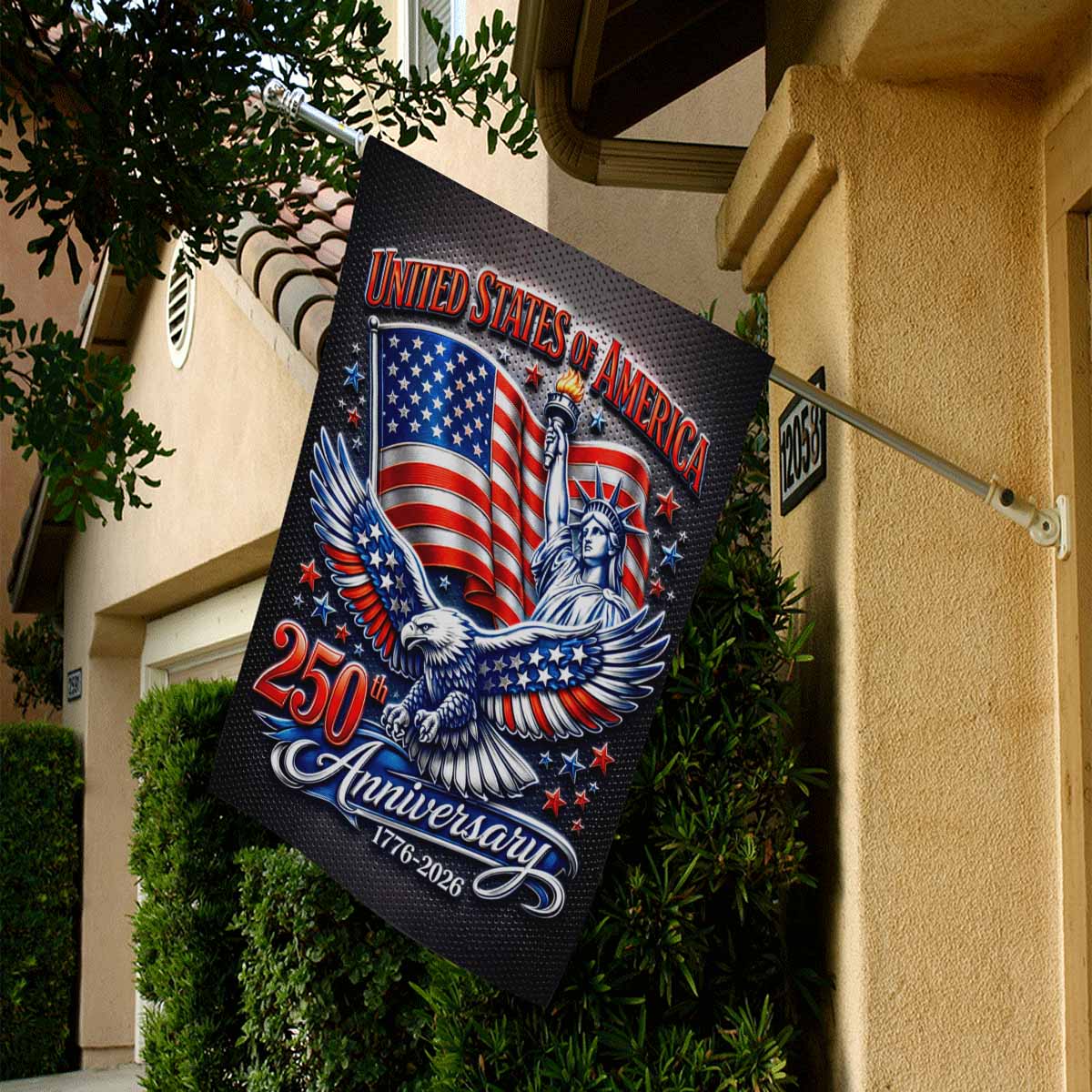 USA 250th Anniversary Patriotic House Flag Eagle Liberty American Flag