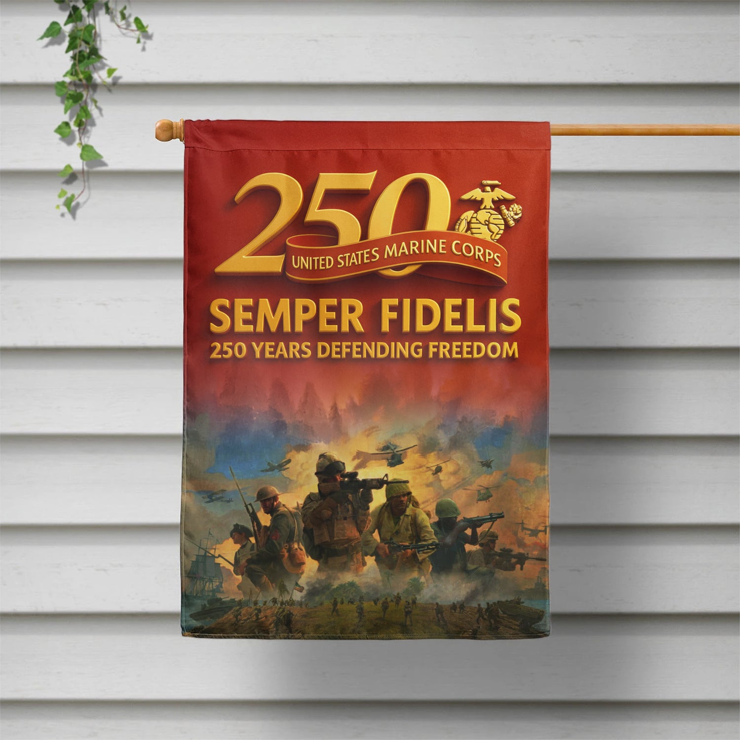 MARlNE Semper Fields 250 Years Defending Freedom House Flag 28" x 40" Twin-Side Printing