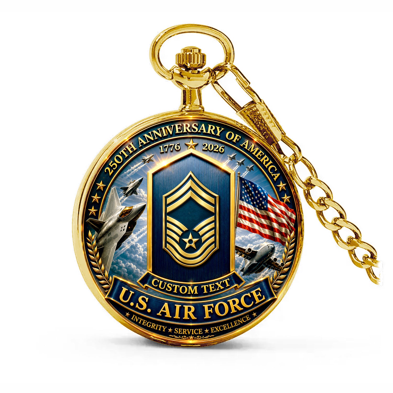 Custom US Air Force Rank Pocket Watch Military Retirement Gift