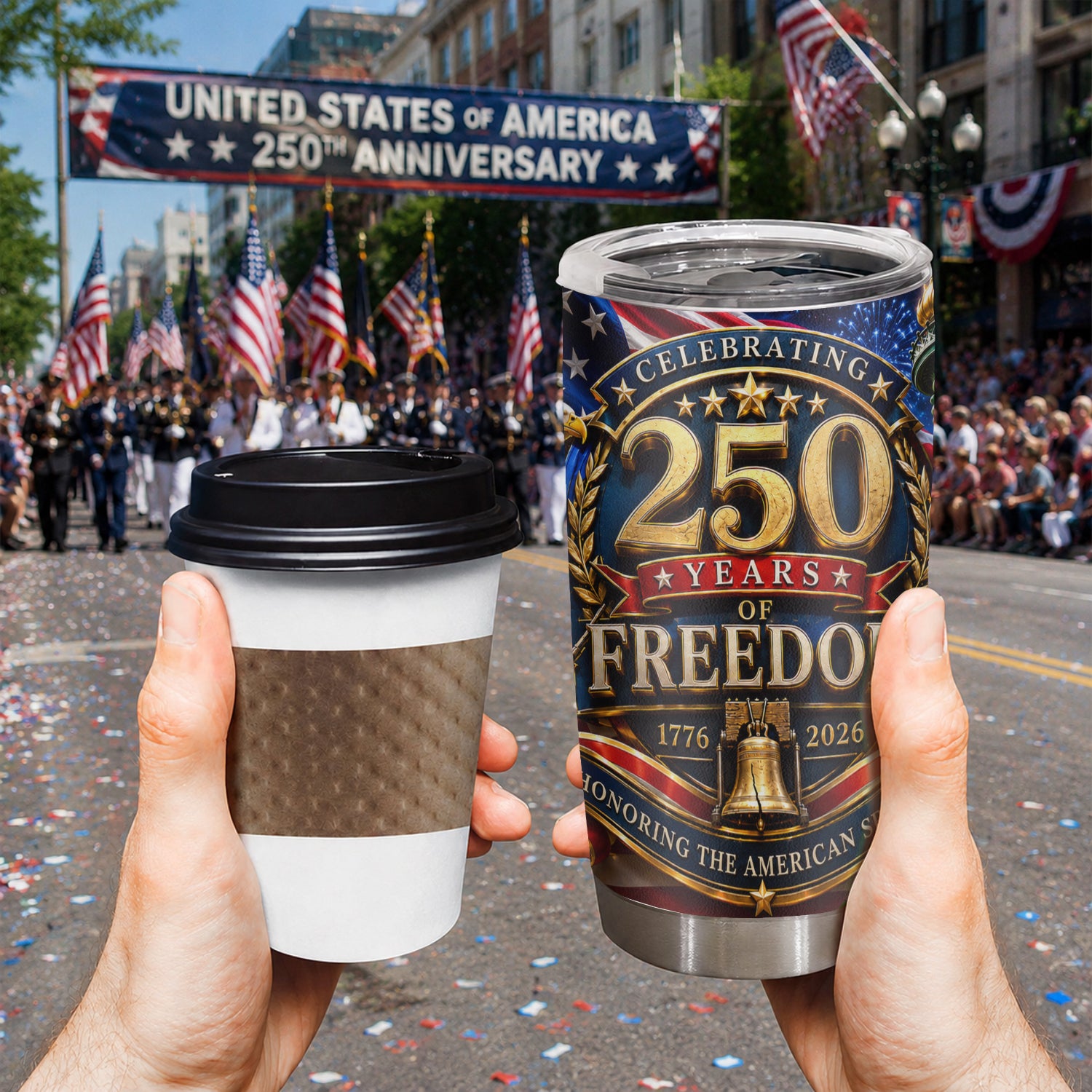 America 250 Years of Freedom 20oz Tumbler Patriotic Eagle Gift