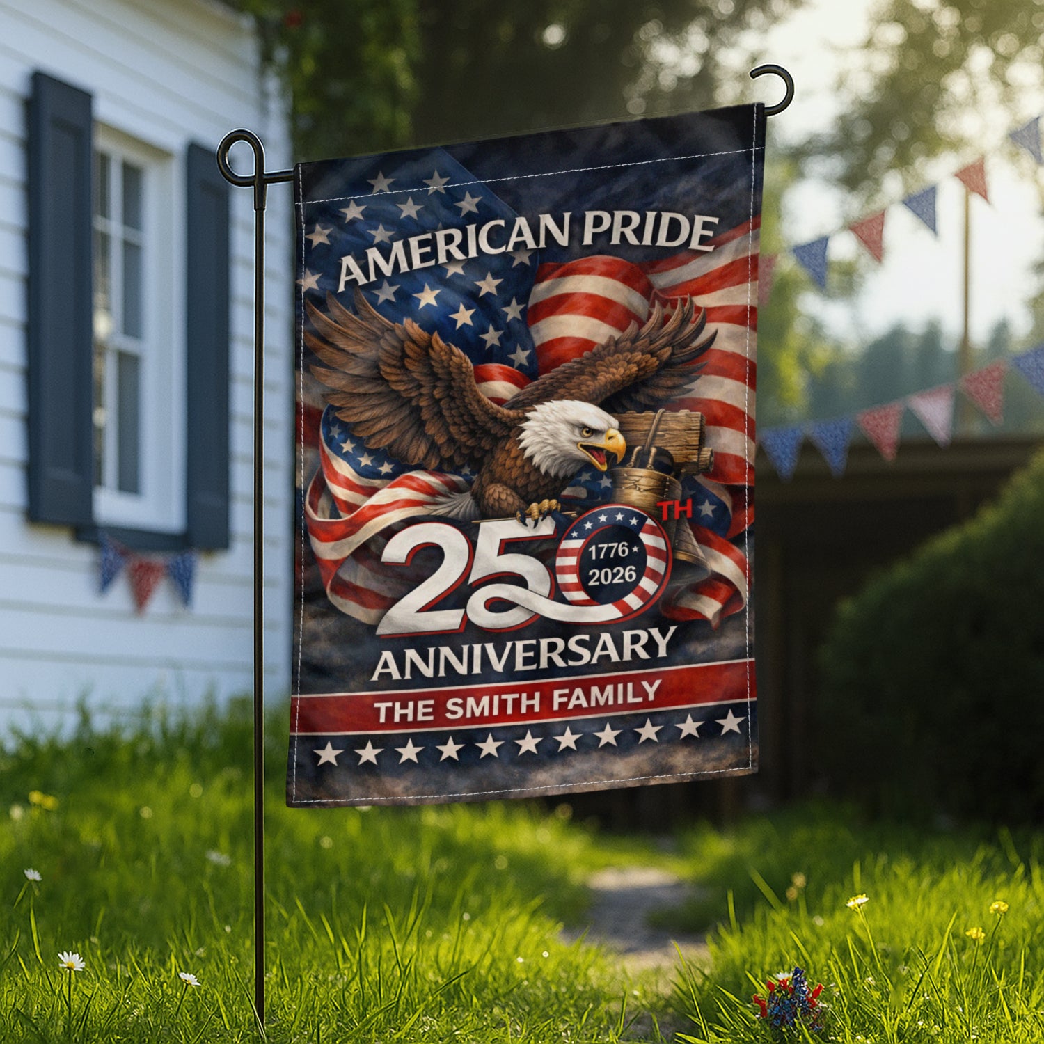 Personalized America 250 Garden Flag Custom Family Name 1776-2026 Patriotic Eagle Decor