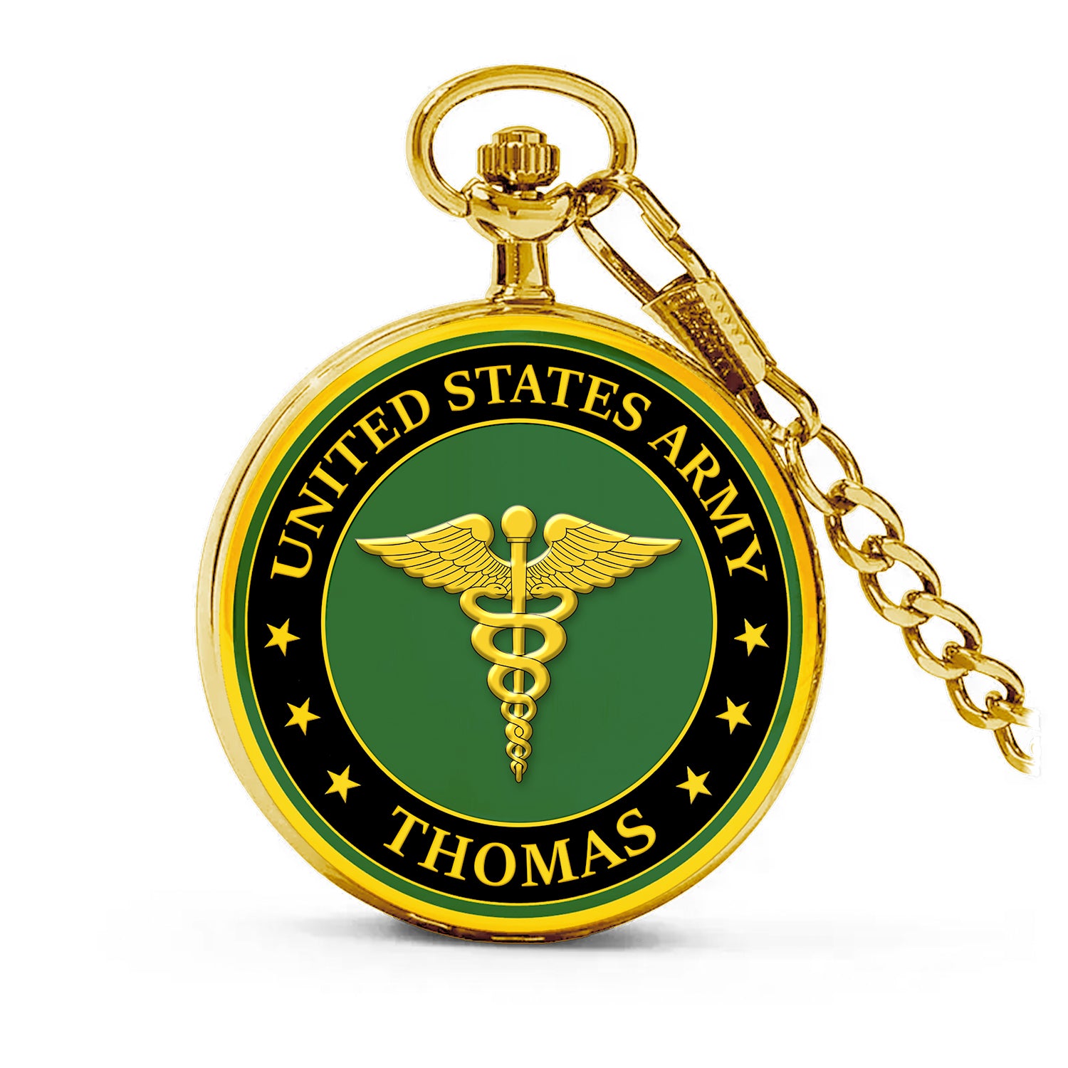 Personalized US Army Custom Ranks/Insignia And Text Round Pocket Watch