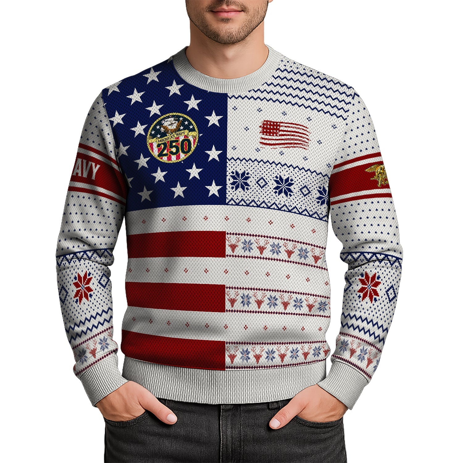 Personalized US Navy Christmas Ugly Sweater JUST08