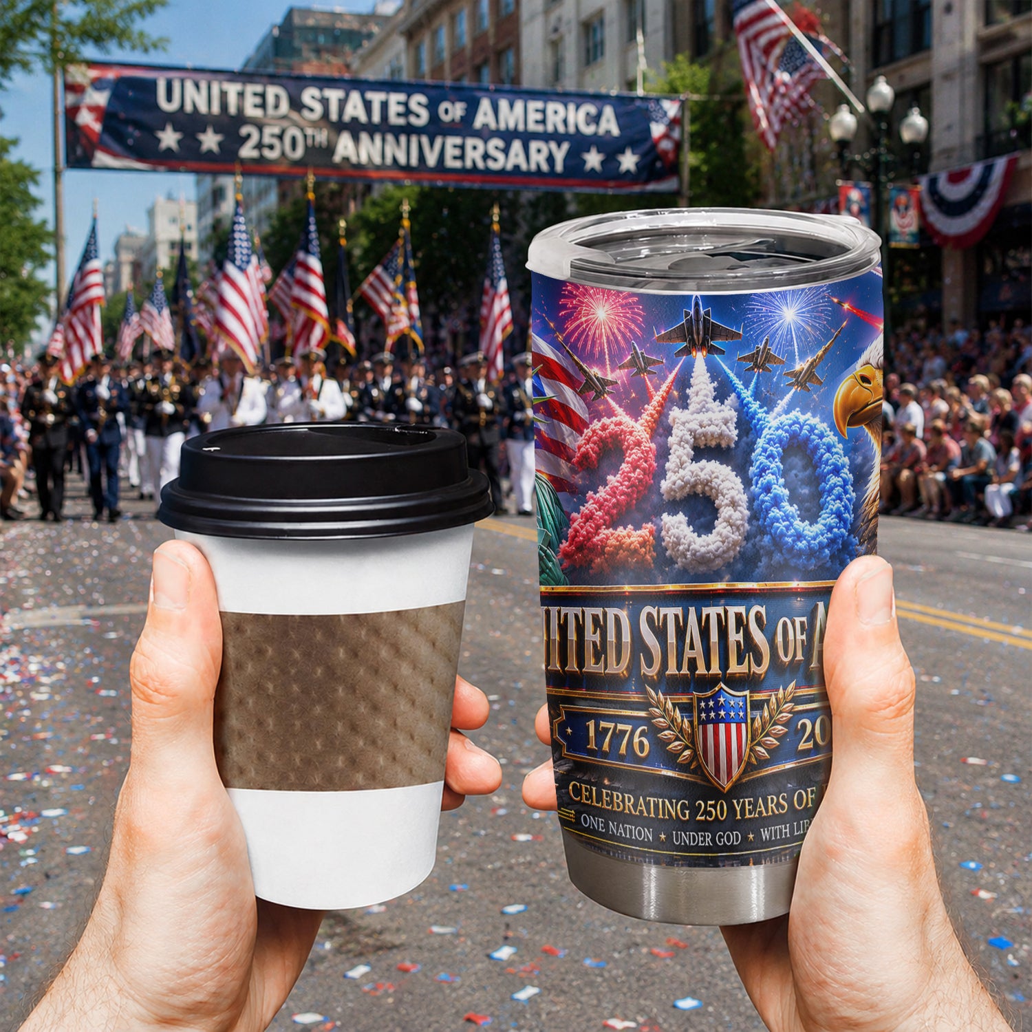 America 250 Years of Freedom 20oz Tumbler Eagle Patriotic Gift