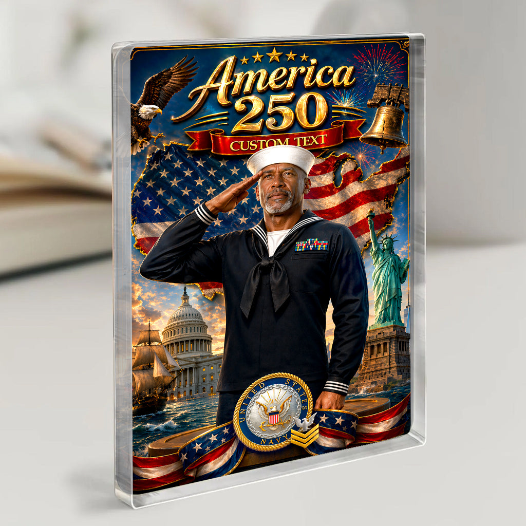 America 250th Custom Figure US Navy Male Enlisted Ceremonial Uniform Full Dress Blue Acrylic Block