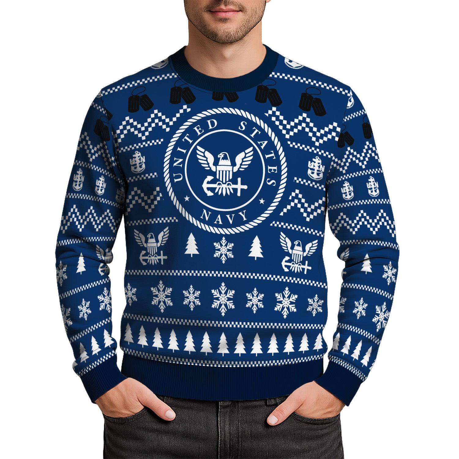 Custom Ranks US Navy Ugly Christmas Sweater for Women Men TUST01