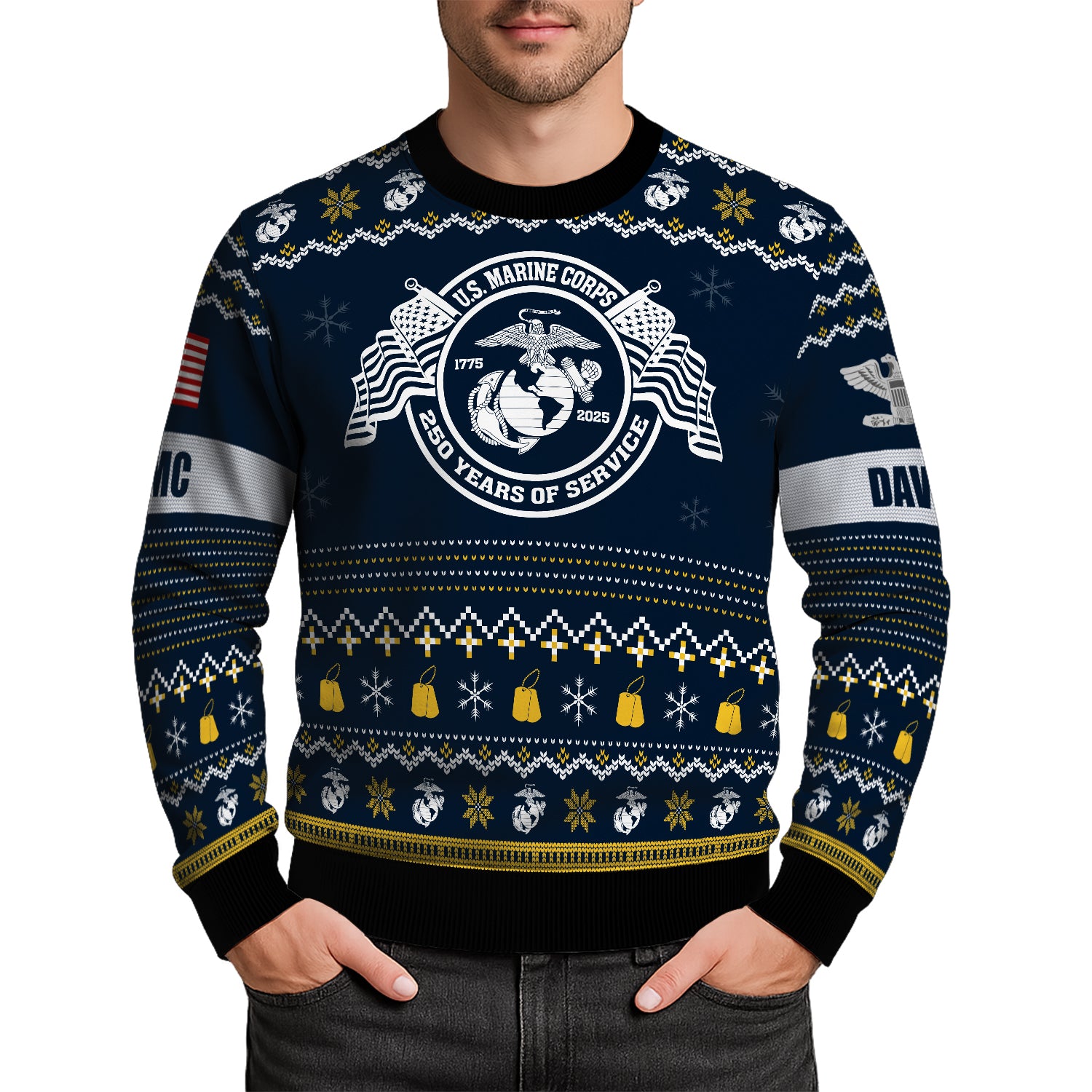 Custom Ranks And Text USMC Ugly Christmas Sweater for Women Men JUST04