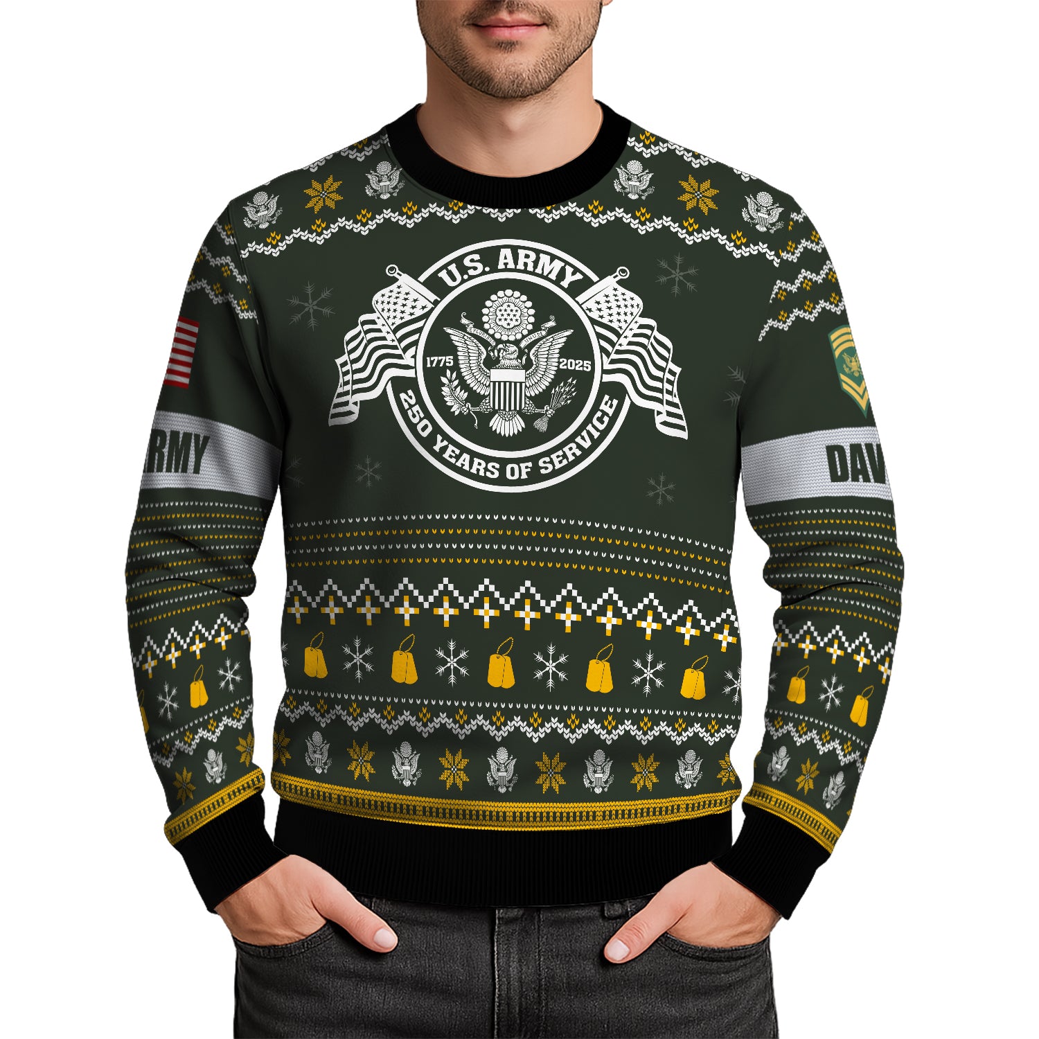 Custom Ranks And Text US Army Ugly Christmas Sweater for Women Men JUST04