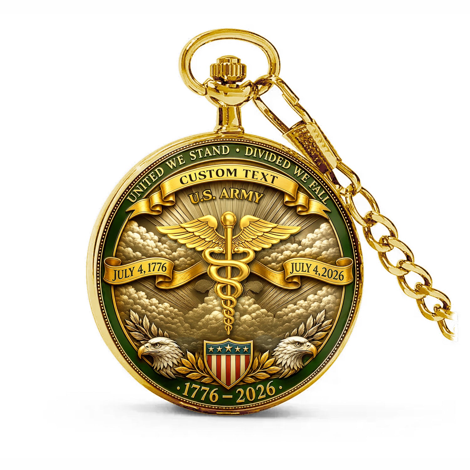US Army Patriotic Pocket Watch Personalized Rank Name Gift