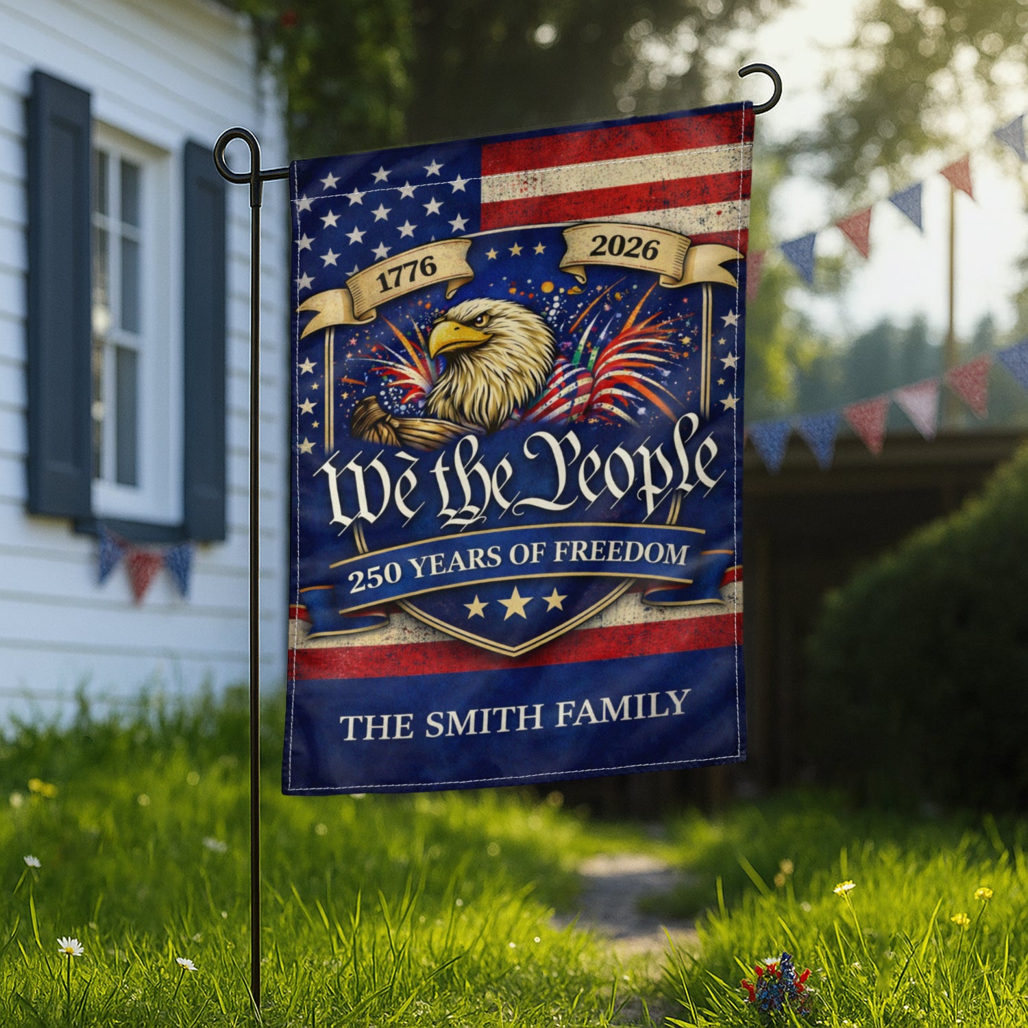 Personalized USA 250 Garden Flag We The People Eagle Fireworks