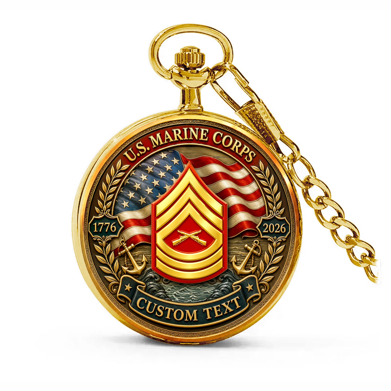 Custom Marine Veteran Pocket Watch Personalized Rank