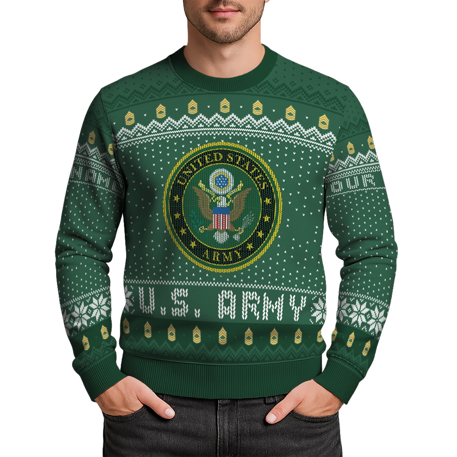 Custom Ranks And Text US Army Ugly Christmas Sweater for Women Men TUST04