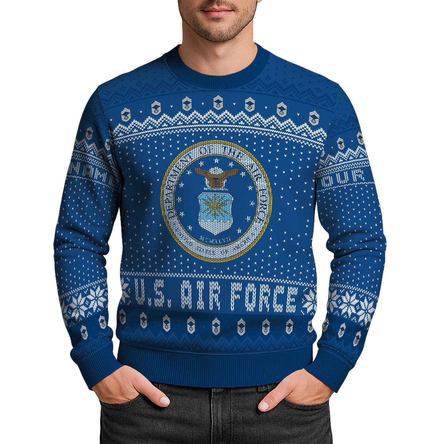 Custom Ranks & Text US Air Force Ugly Christmas Sweater for Women Men TUST04