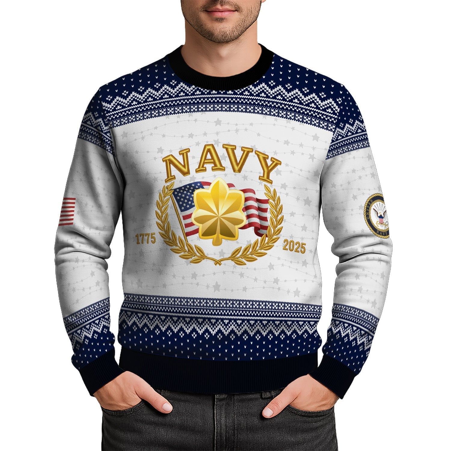 Personalized US Navy Christmas Ugly Sweater TUST10