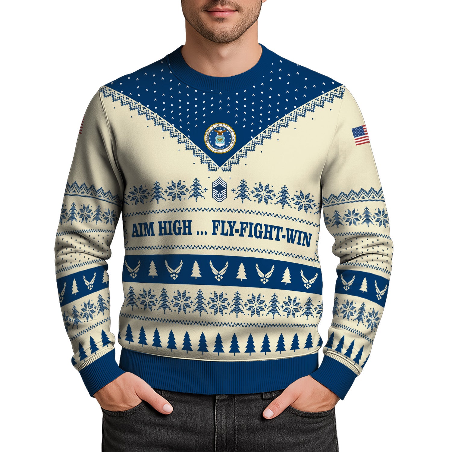 Custom Ranks US Air Force Ugly Christmas Sweater for Women Men TUST05