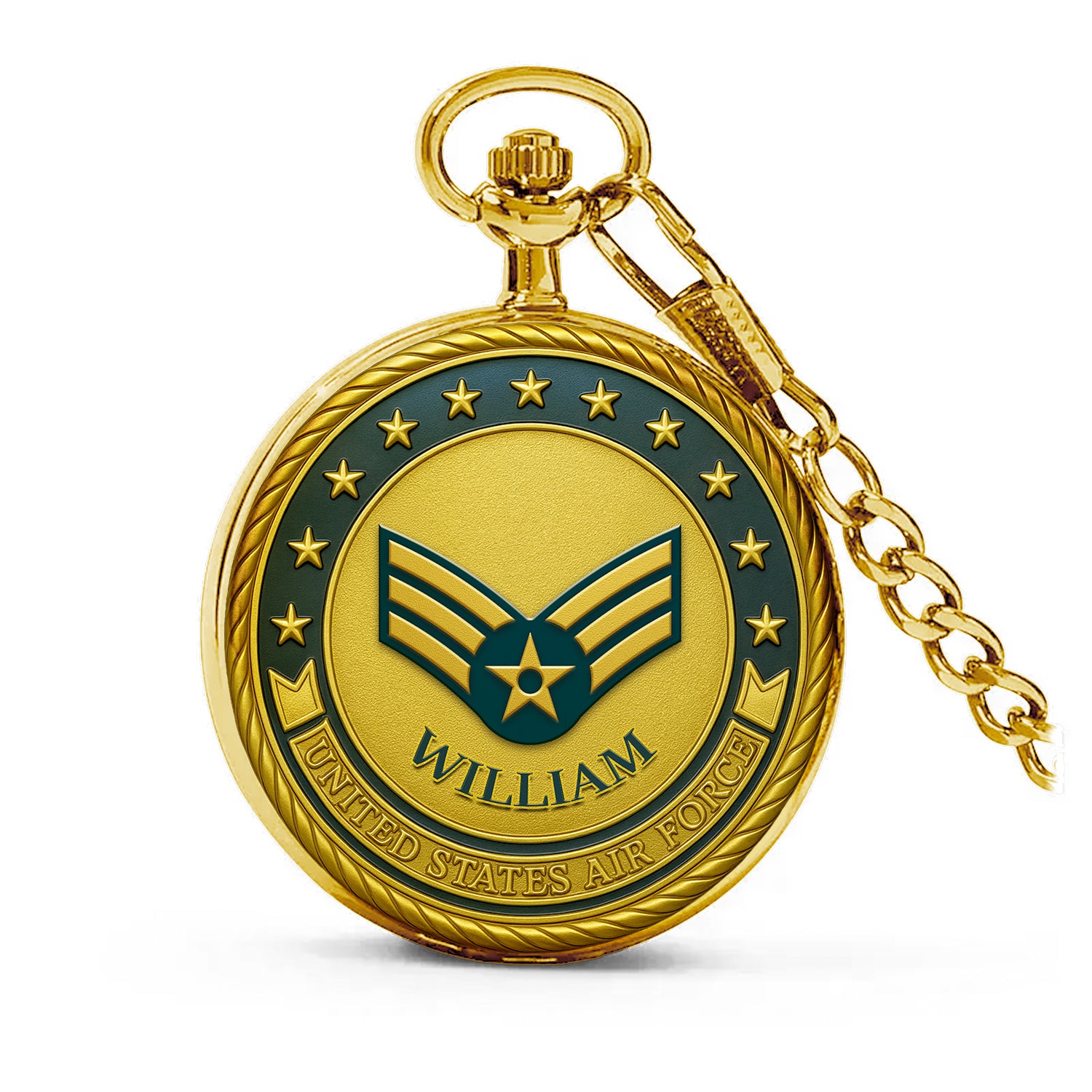 Personalized US Air Force Custom Ranks/Insignia And Text Round Pocket Watch