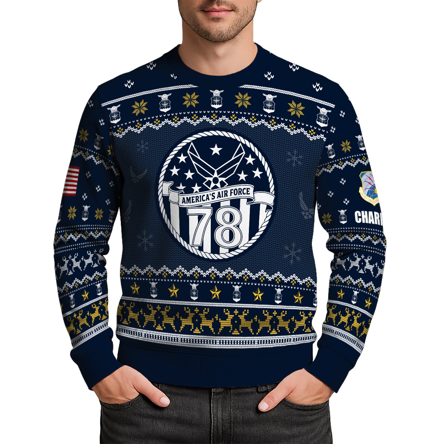 Custom Ranks And Text US Air Force Ugly Christmas Sweater for Women Men JUST02