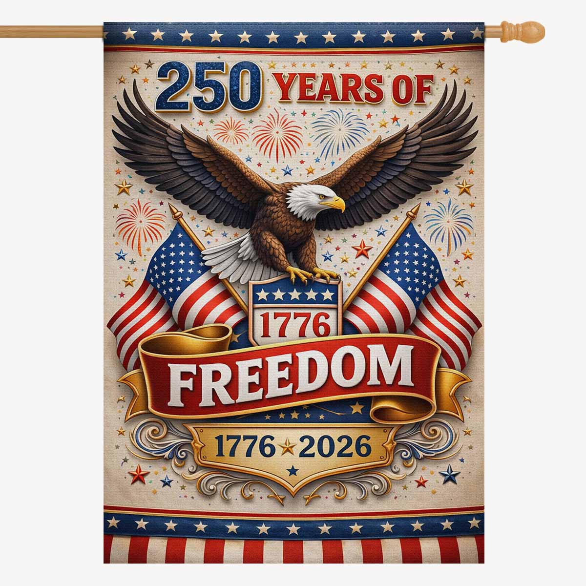 America 250 Patriotic Eagle House Flag 1776-2026 Freedom July 4 Decor
