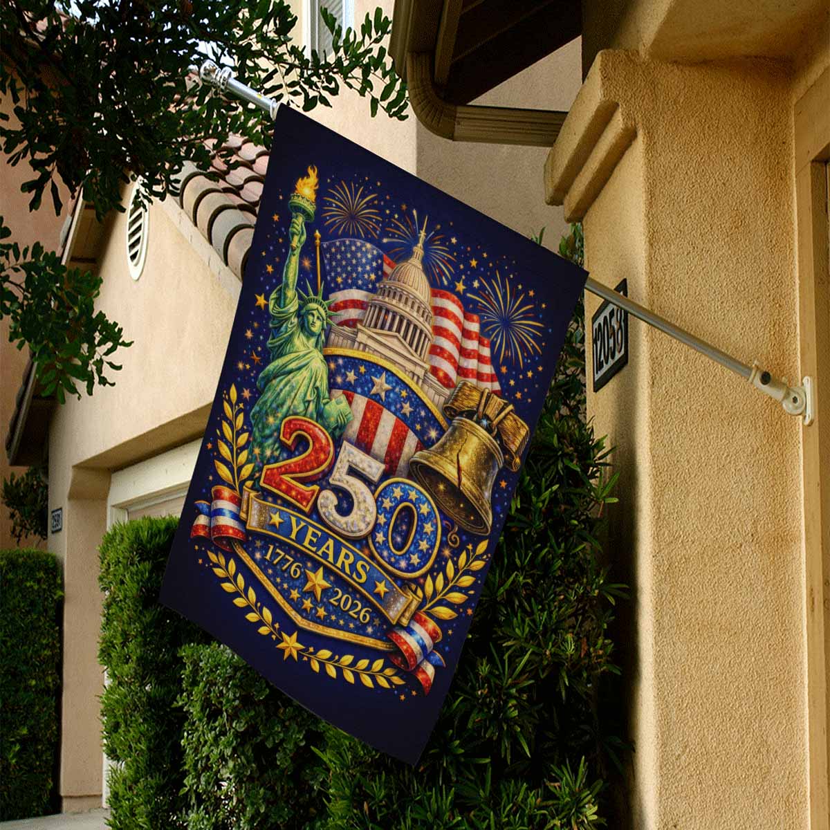 Patriotic USA House Flag America 250 Landmarks 250 Years Outdoor Flag