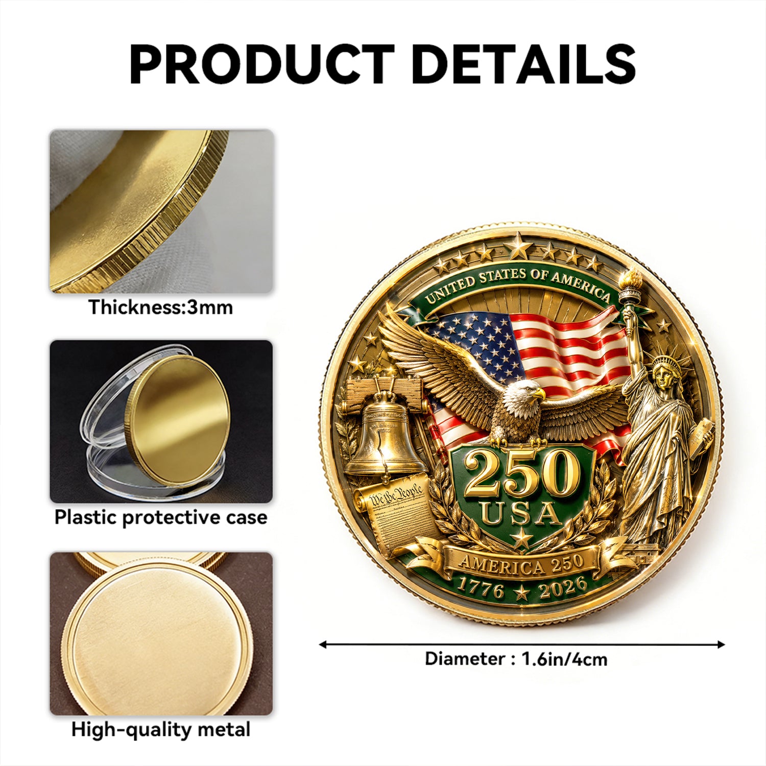 U.S. Army 250 USA Personalized Rank Challenge Coin