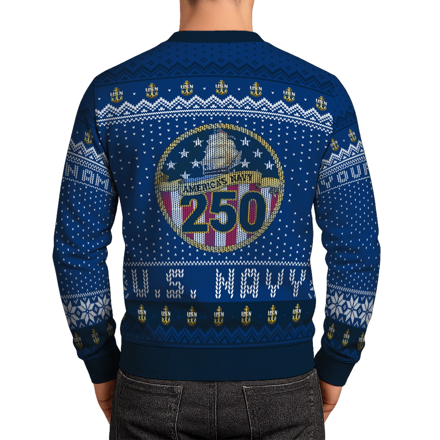 Custom Ranks And Text US Navy Ugly Christmas Sweater for Women Men TUST04