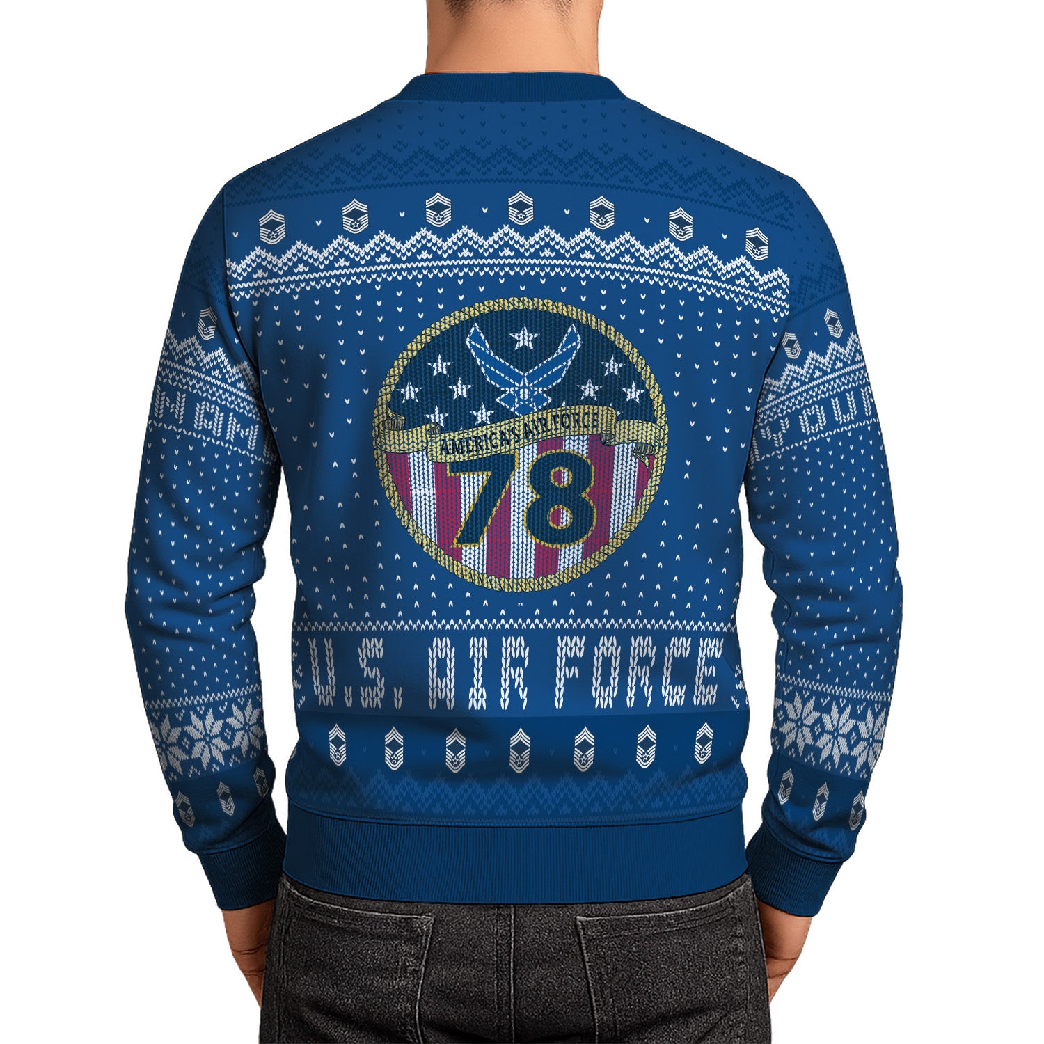 Custom Ranks & Text US Air Force Ugly Christmas Sweater for Women Men TUST04