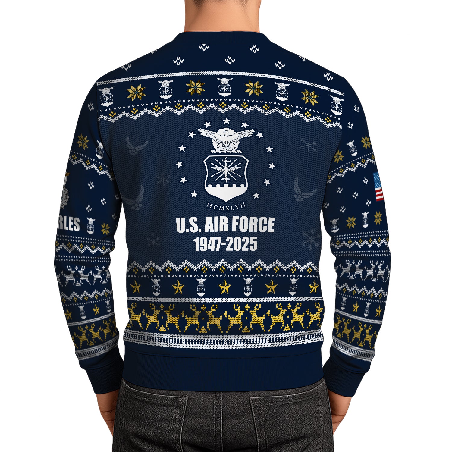 Custom Ranks And Text US Air Force Ugly Christmas Sweater for Women Men JUST02