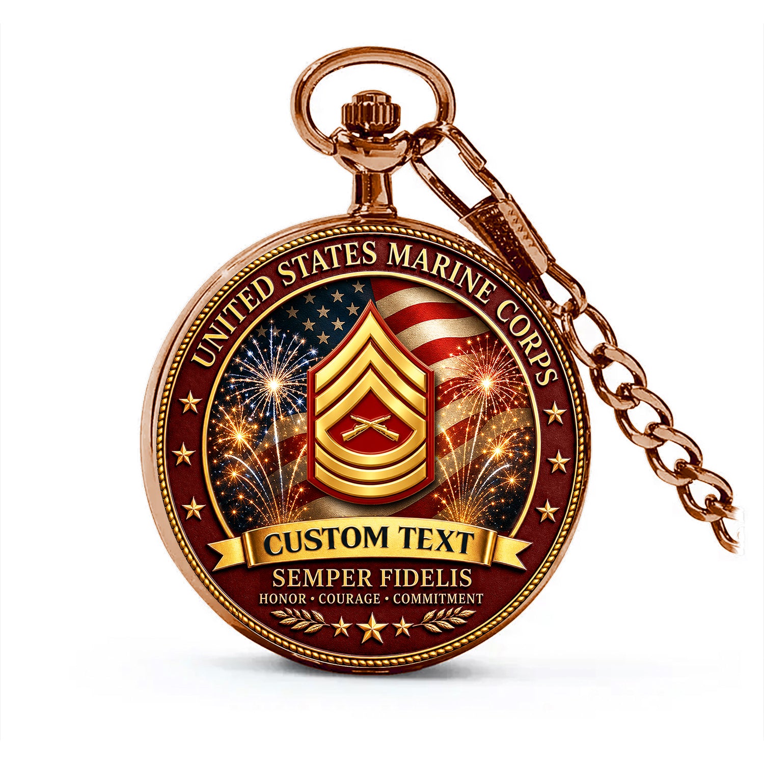 USMC Semper Fi Pocket Watch Custom Rank Name Gift