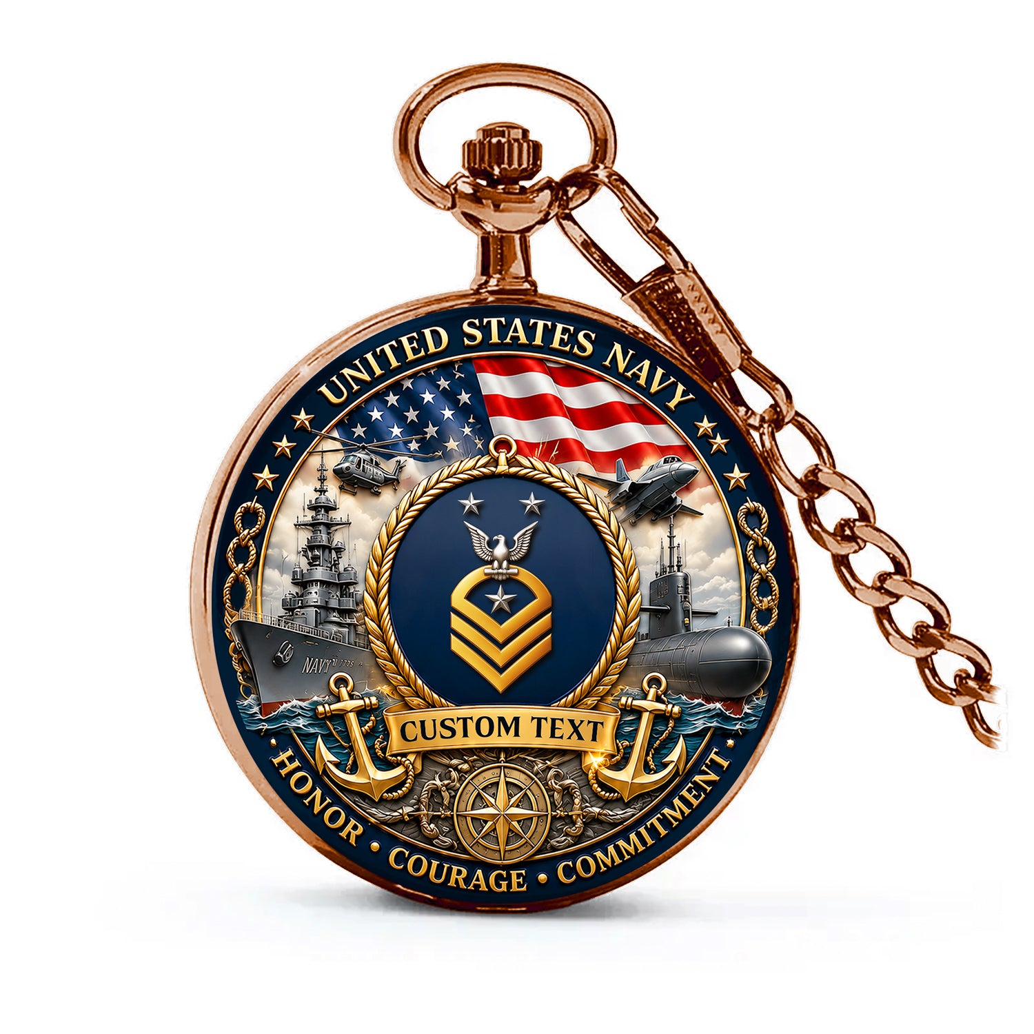 US Navy Sailor Gift Personalized Pocket Watch Custom Text