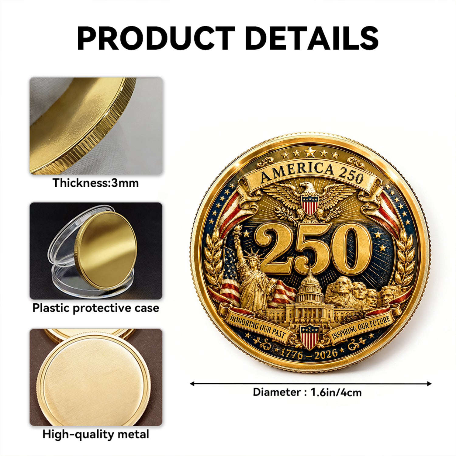 Personalized USAF Challenge Coin 1776-2026 Anniversary Tribute