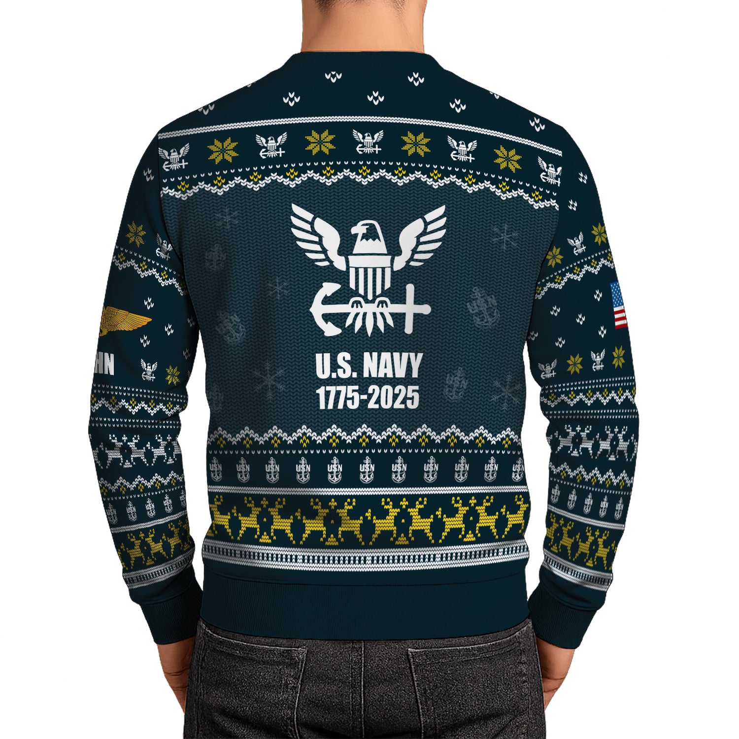 Custom Ranks And Text US Navy Ugly Christmas Sweater for Women Men JUST02