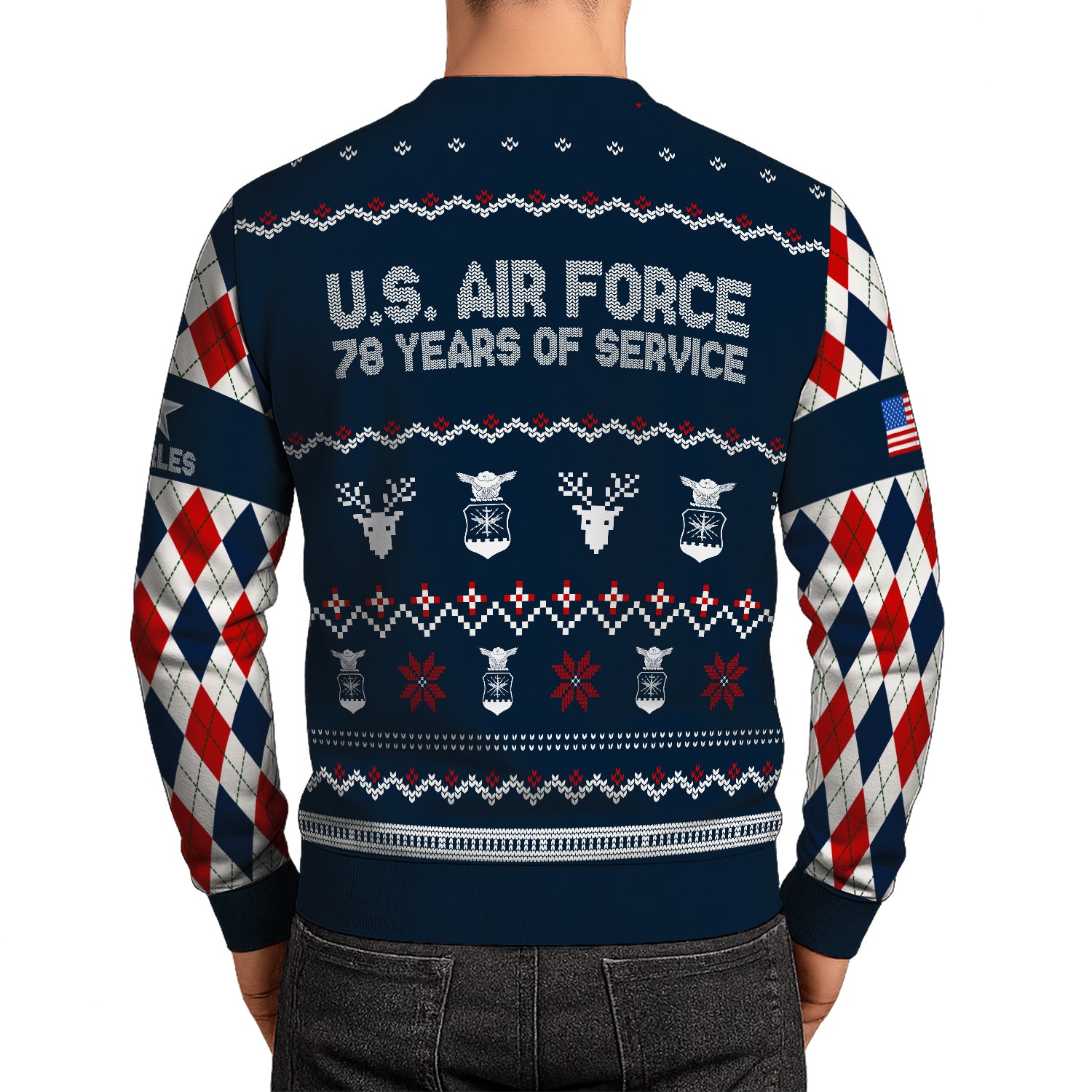 Custom Ranks And Text US Air Force Ugly Christmas Sweater for Women Men JUST05