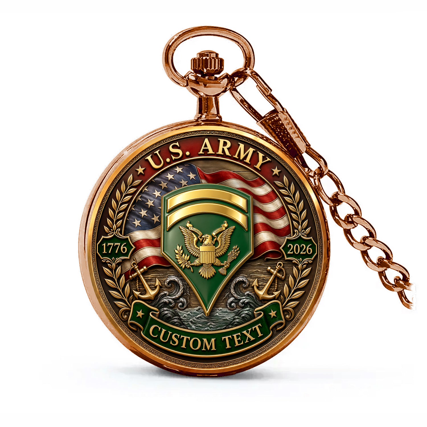 Army Veteran Gift Pocket Watch Personalized Rank Name