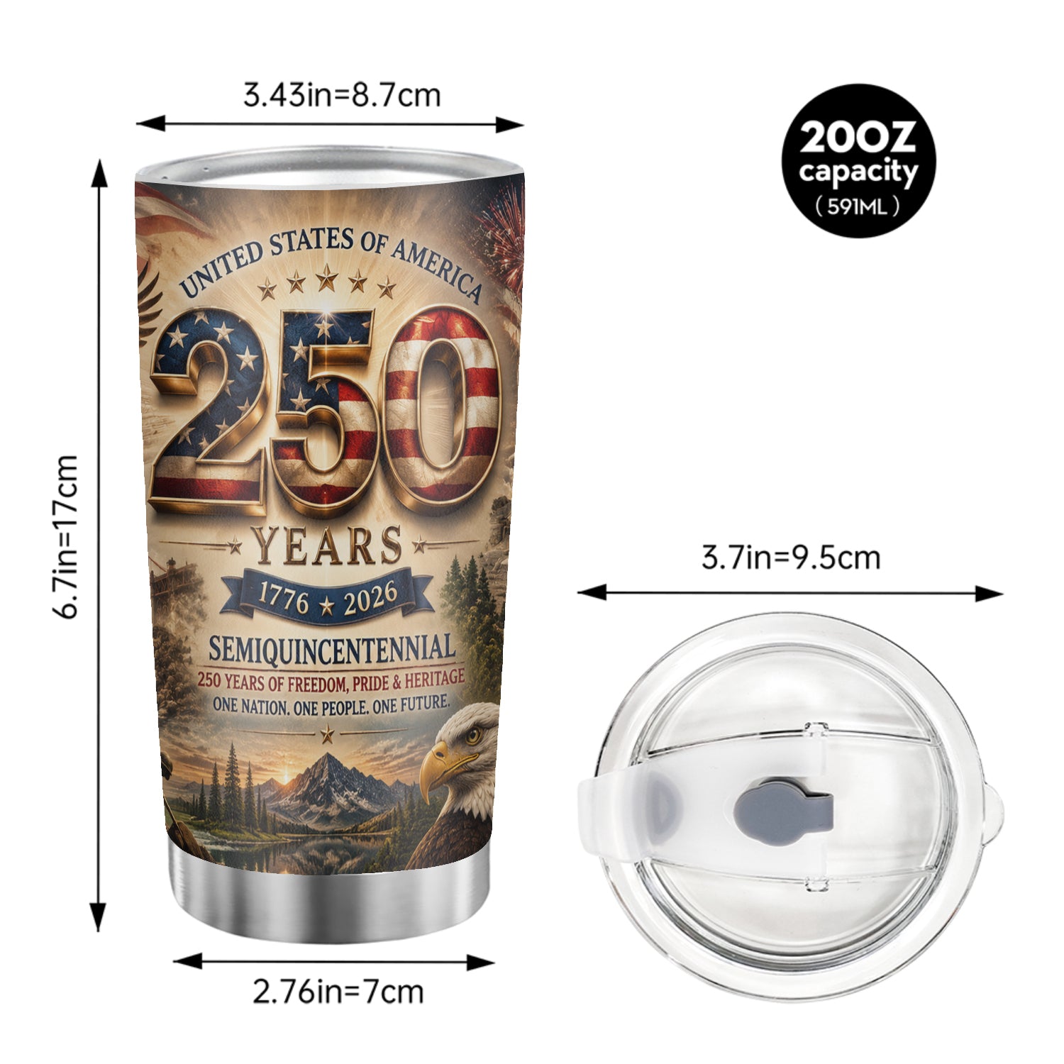 USA 250 Years Semiquincentennial 20oz Tumbler Patriotic Gift