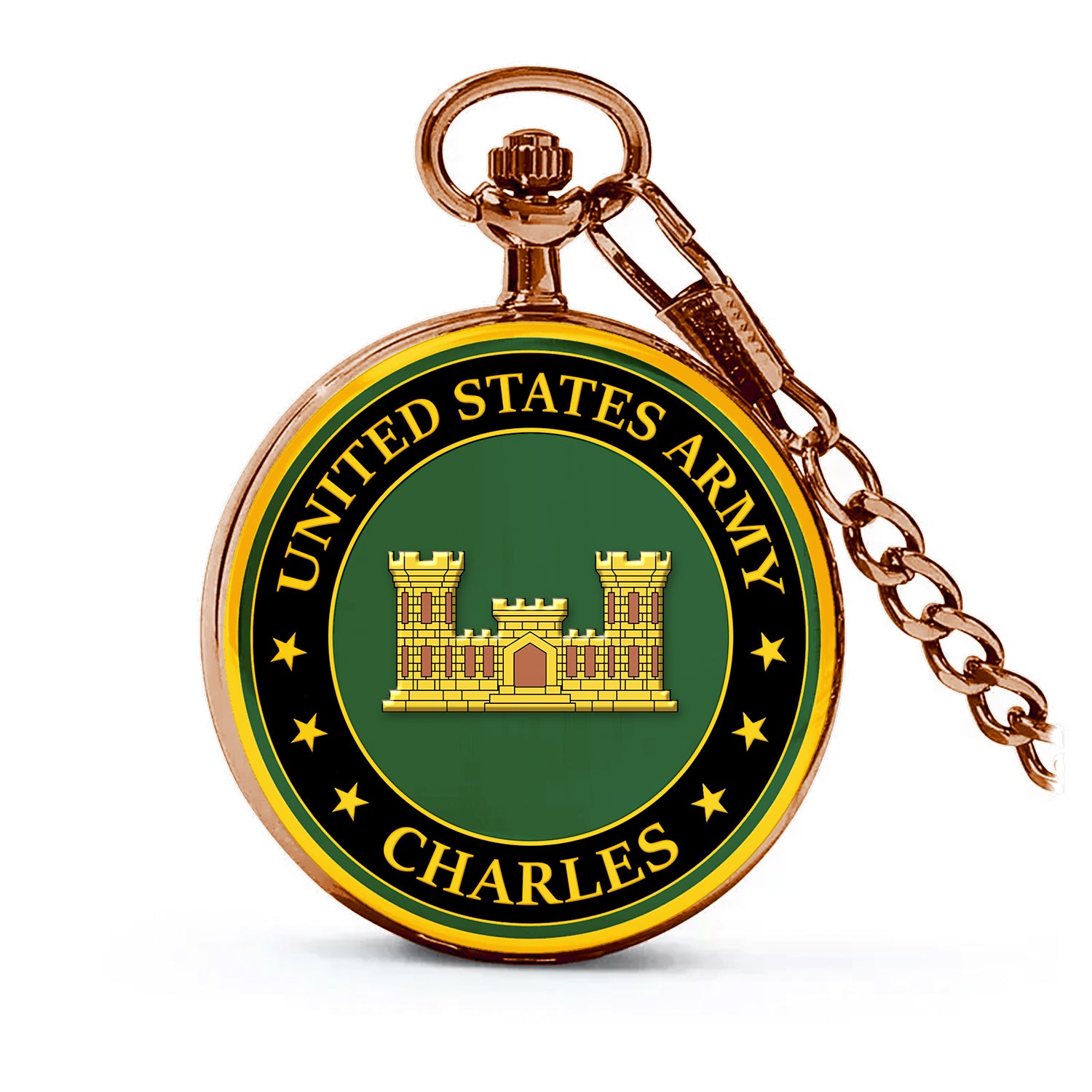 Personalized US Army Custom Ranks/Insignia And Text Round Pocket Watch