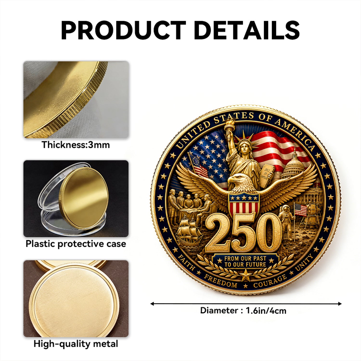 Personalized Navy Military Coin America 250 Veteran Present