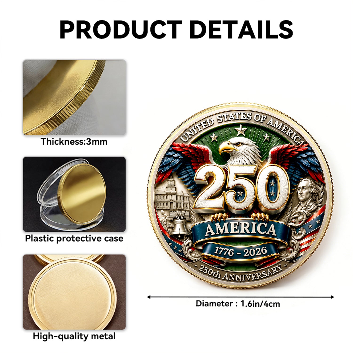 America 250th Anniversary Army Rank Personalized Coin