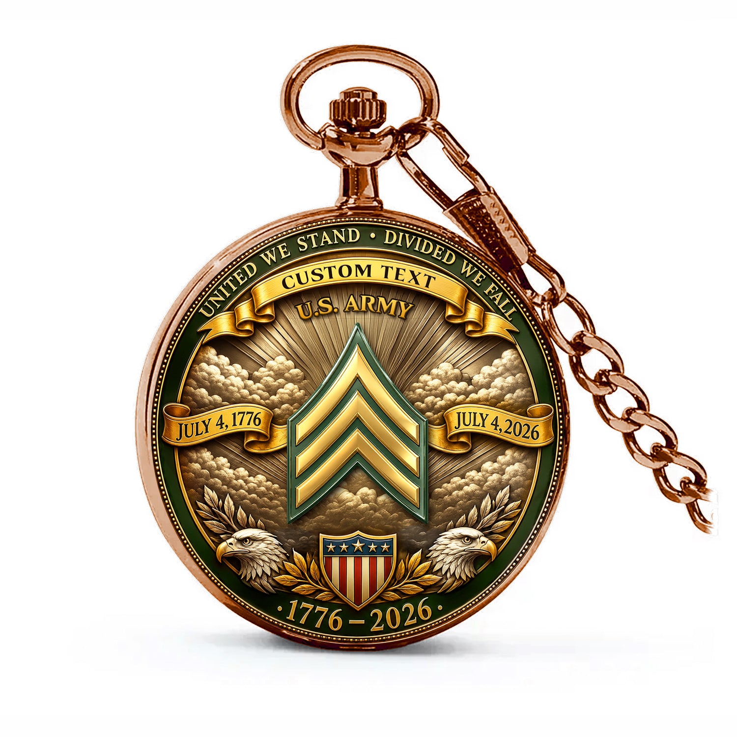 US Army Patriotic Pocket Watch Personalized Rank Name Gift