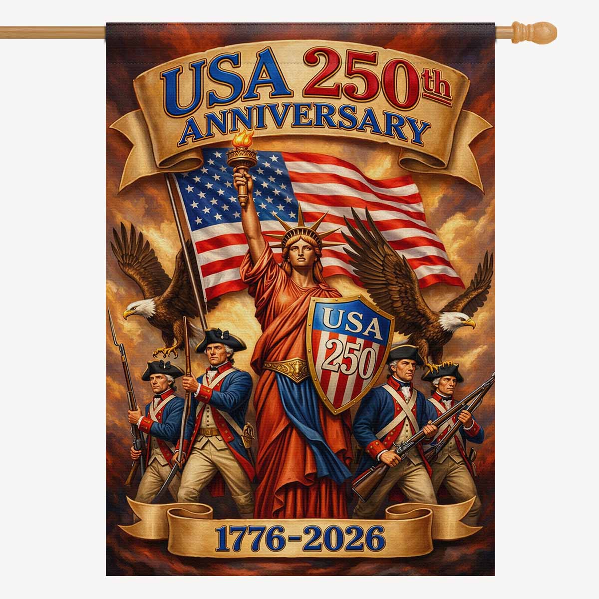 USA 250th Anniversary Patriotic House Flag Liberty Eagle 1776-2026