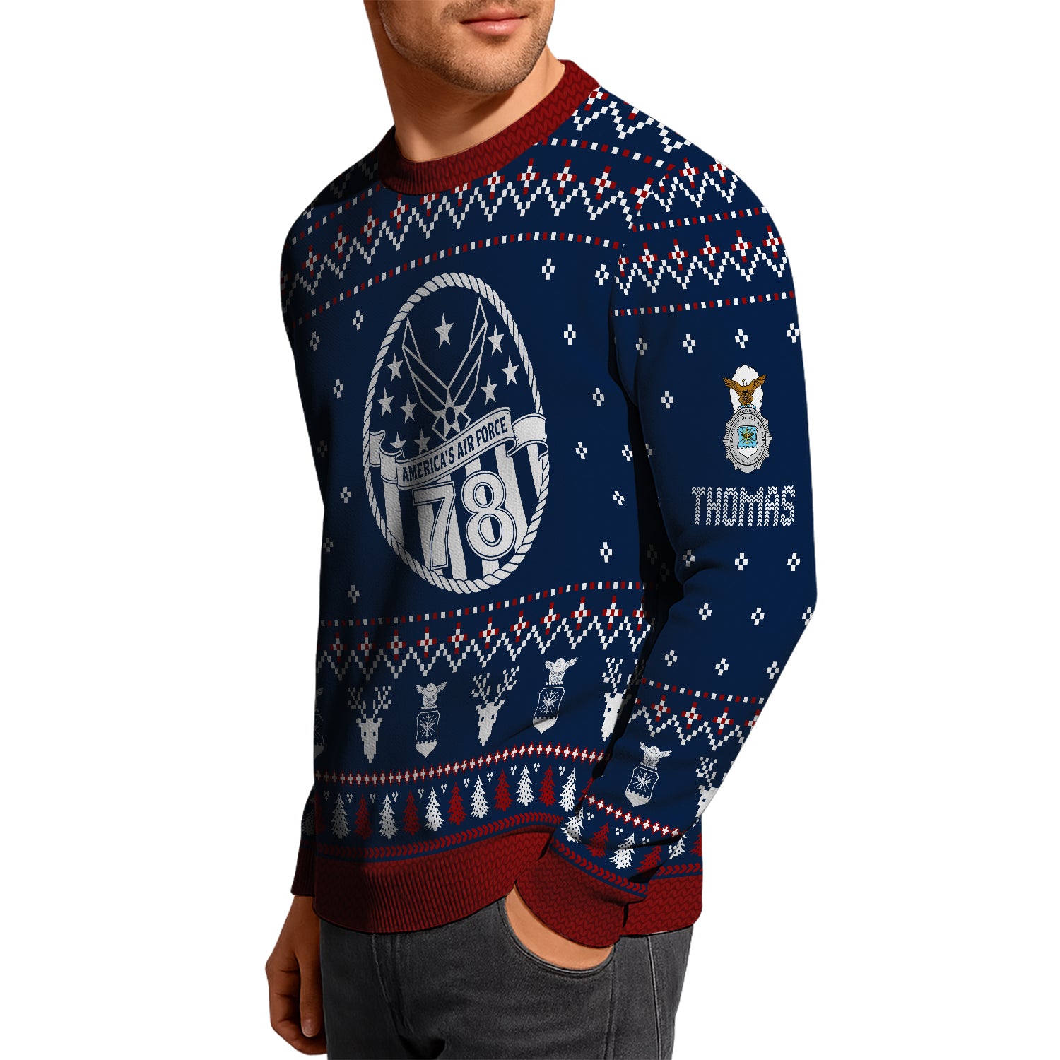 Custom Ranks And Text US Air Force Ugly Christmas Sweater for Women Men JUST01