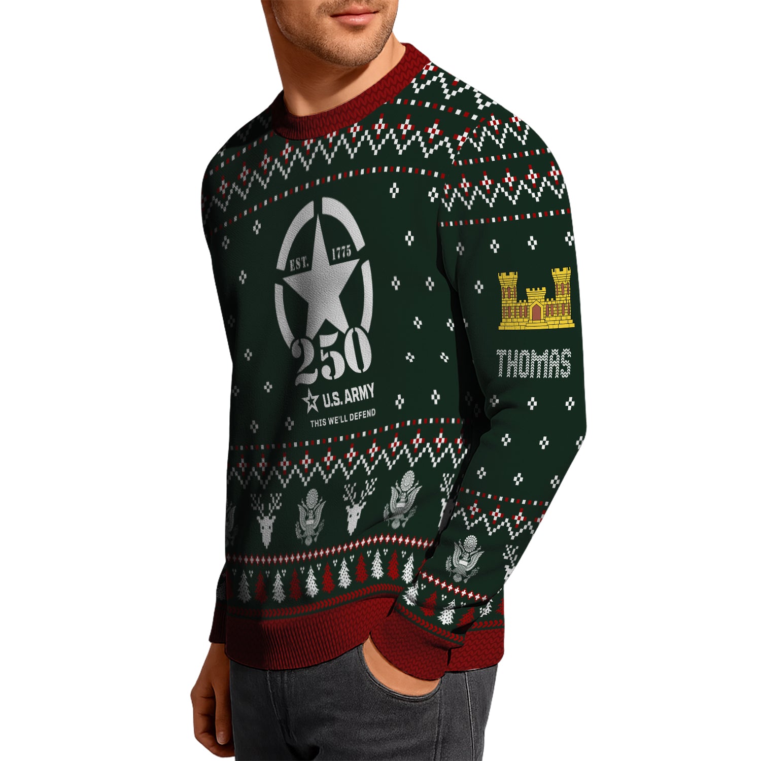 Custom Ranks And Text US Army Ugly Christmas Sweater for Women Men JUST01