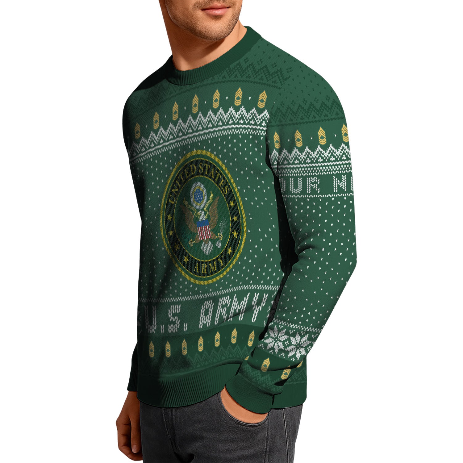 Custom Ranks And Text US Army Ugly Christmas Sweater for Women Men TUST04