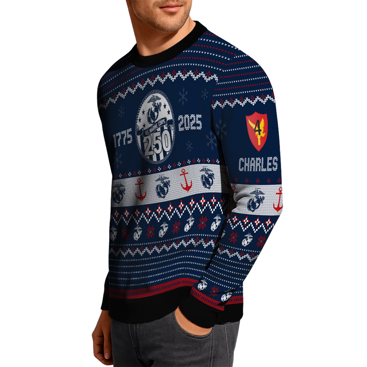 Custom Ranks And Text USMC Ugly Christmas Sweater for Women Men JUST03