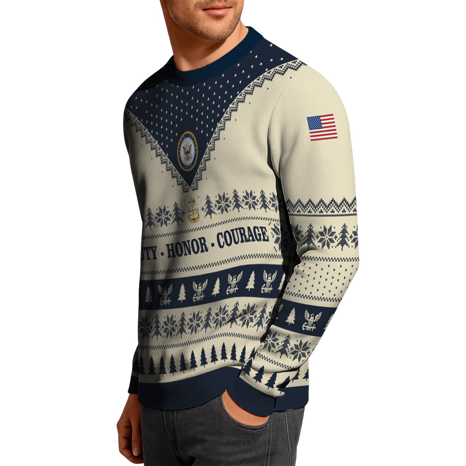 Custom Ranks US Navy Ugly Christmas Sweater for Women Men TUST05