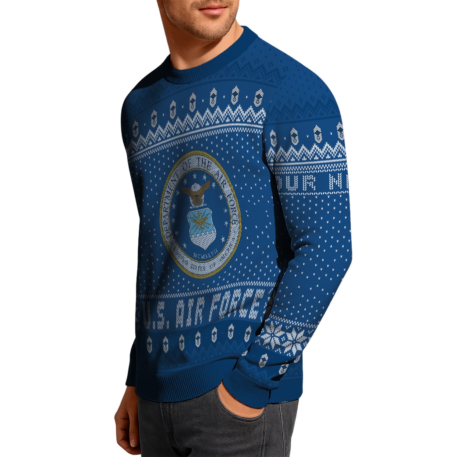 Custom Ranks & Text US Air Force Ugly Christmas Sweater for Women Men TUST04