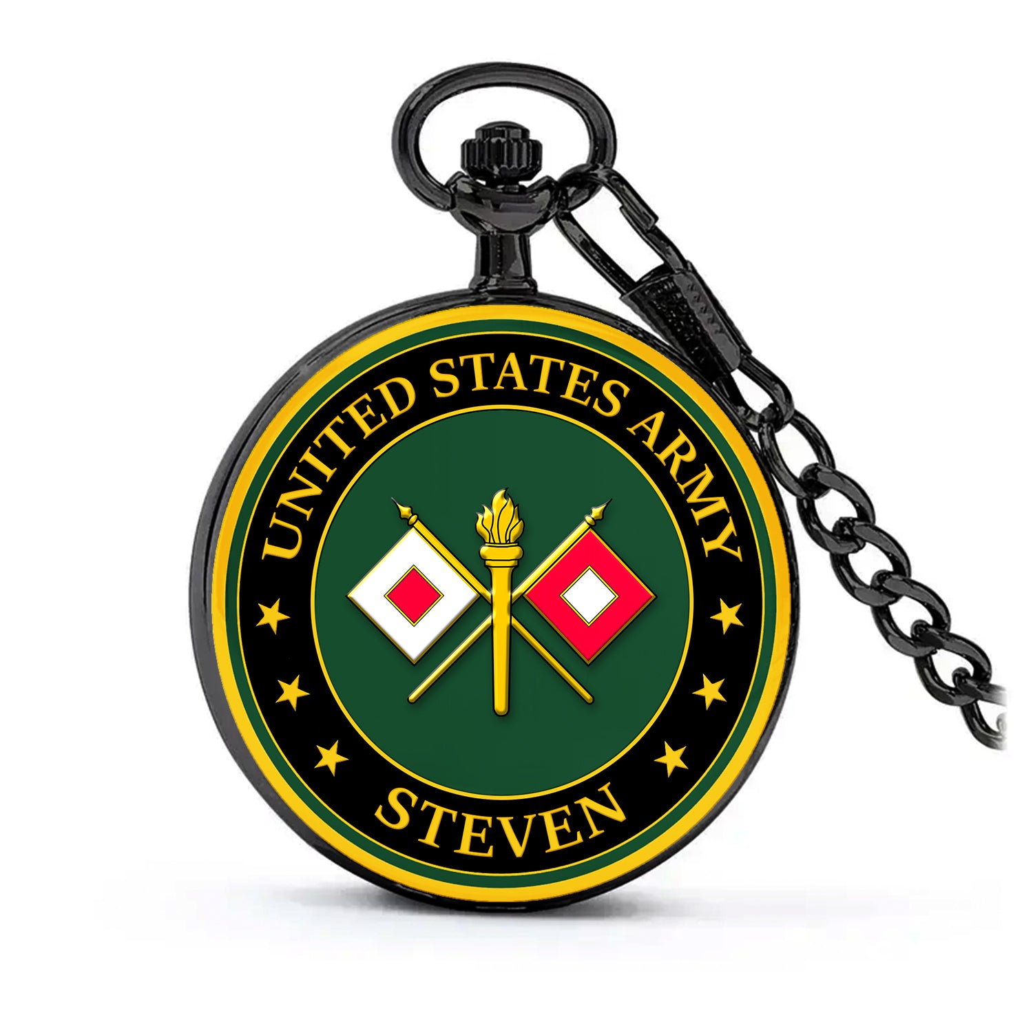 Personalized US Army Custom Ranks/Insignia And Text Round Pocket Watch