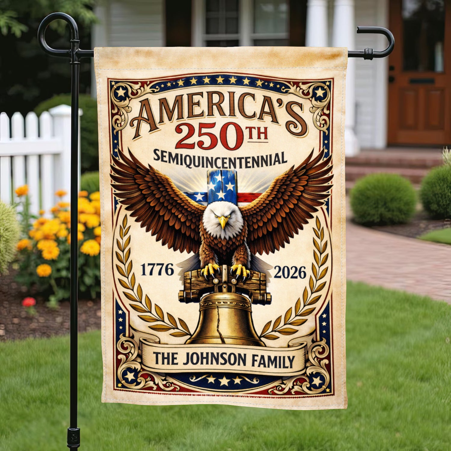 Custom USA 250 Garden Flag Vintage Eagle Liberty Bell 1776